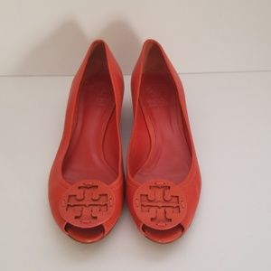 Tory Burch Orange Peep Toe Wedges - sz 8.5